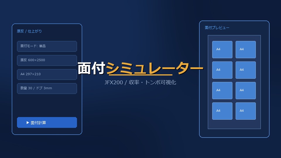 JFX200 面付シミュレーター — アプリ画面